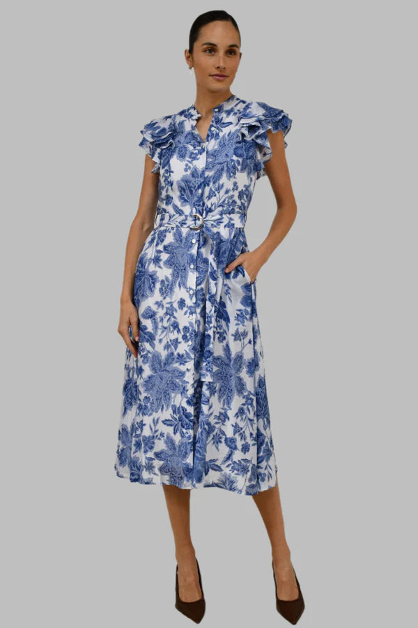 Carrie Floral Midi Dress - Blue/White