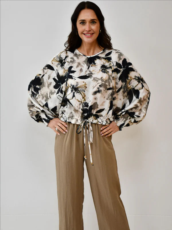 Sally Black Floral Print Blouse