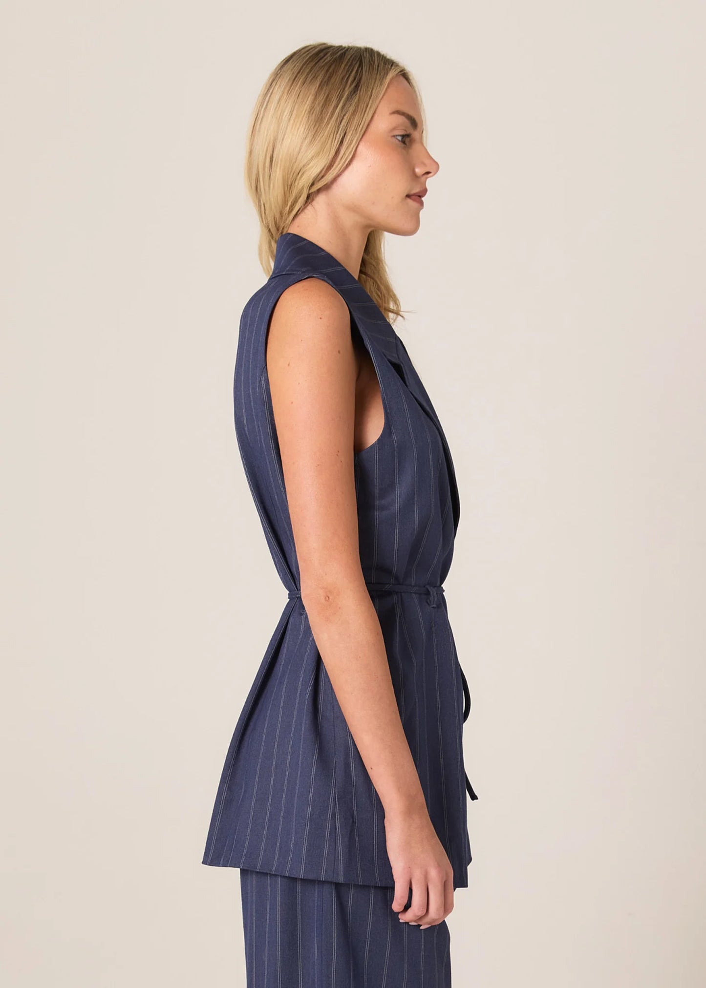Fate & Becker Zephyr Wrap Vest - Navy Pinstripe