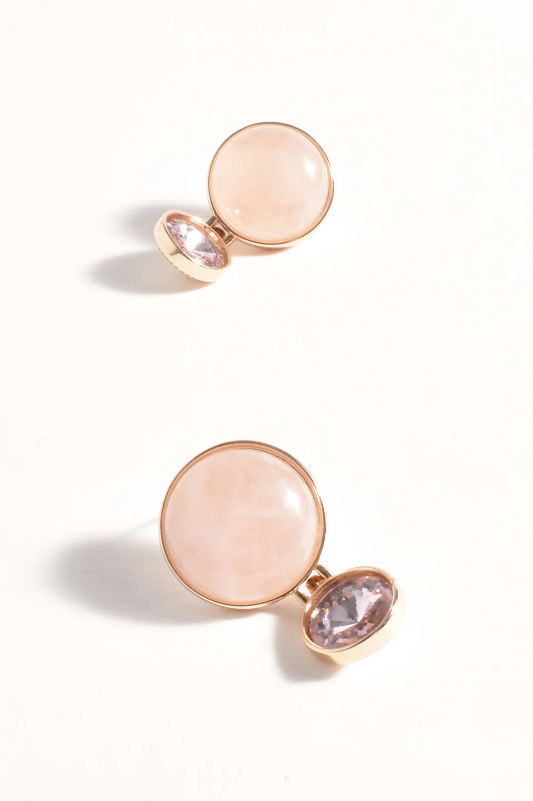 Stone Glass Mid Drop Earrings - Pink/Gold