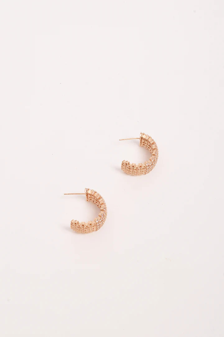 Mini Diamante Rows Hoops - Gold