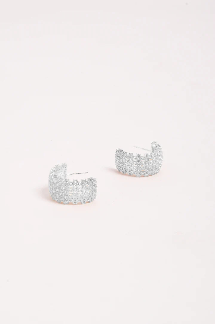 Mini Diamante Rows Hoops - Silver