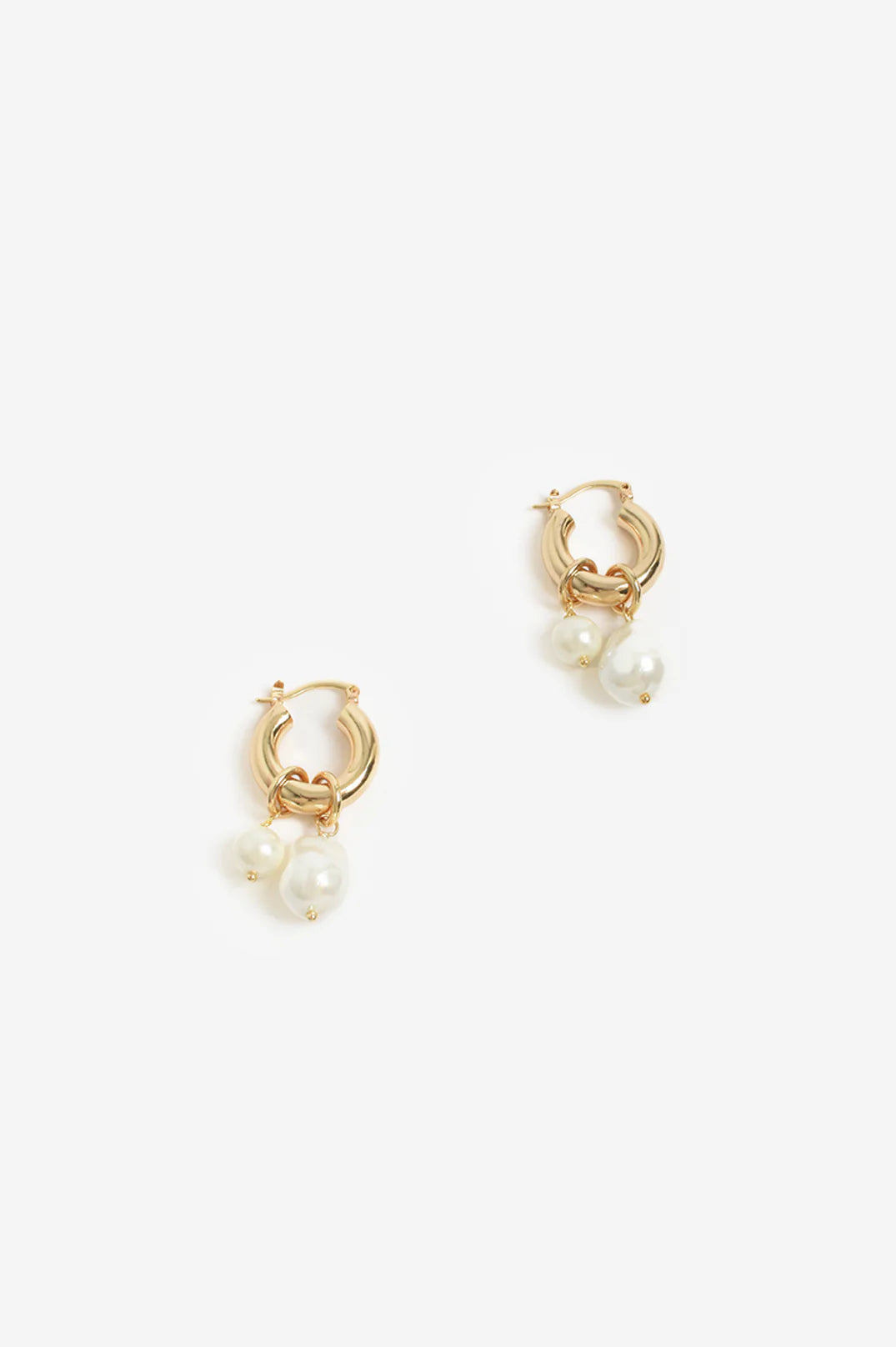 Glass Pearl Drop Hoops - Cream/Gold