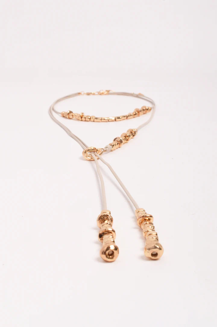 Long Layered Cord Metal Beach Necklace - Camel