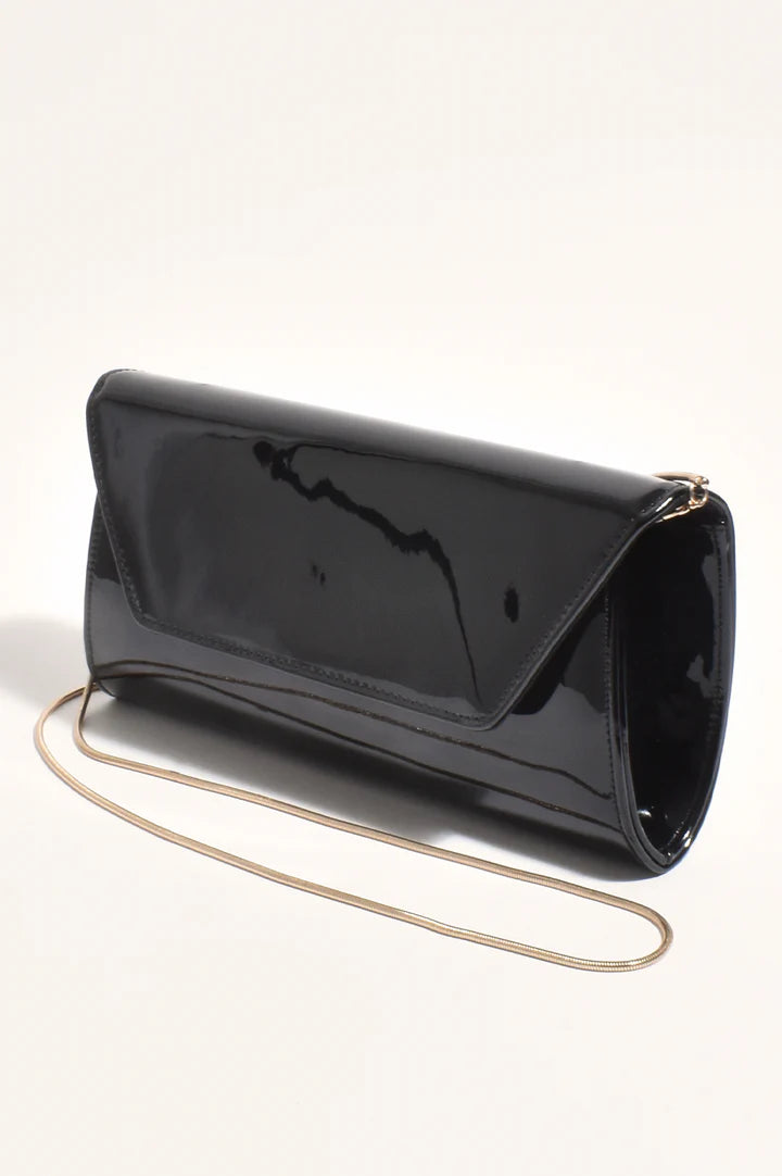 Suzie Gloss Fold Over Clutch - Black
