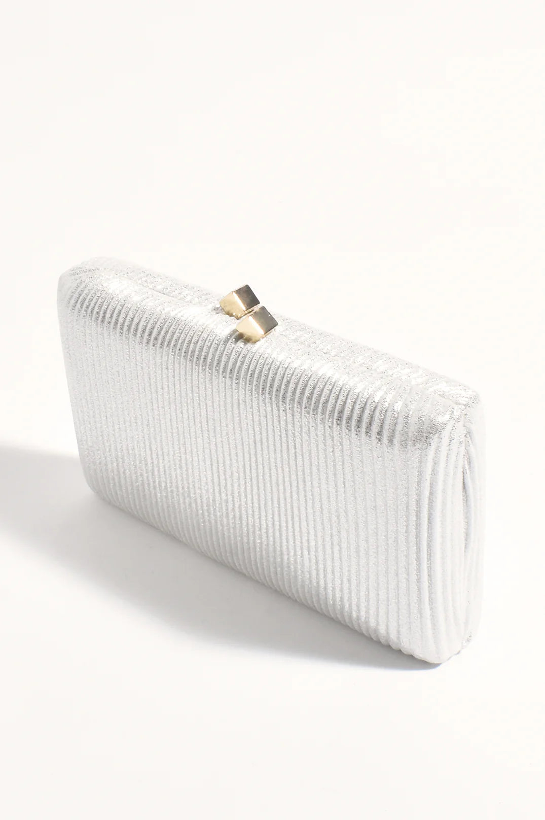 Molten Clasp Metallic Structured Clutch in Silver