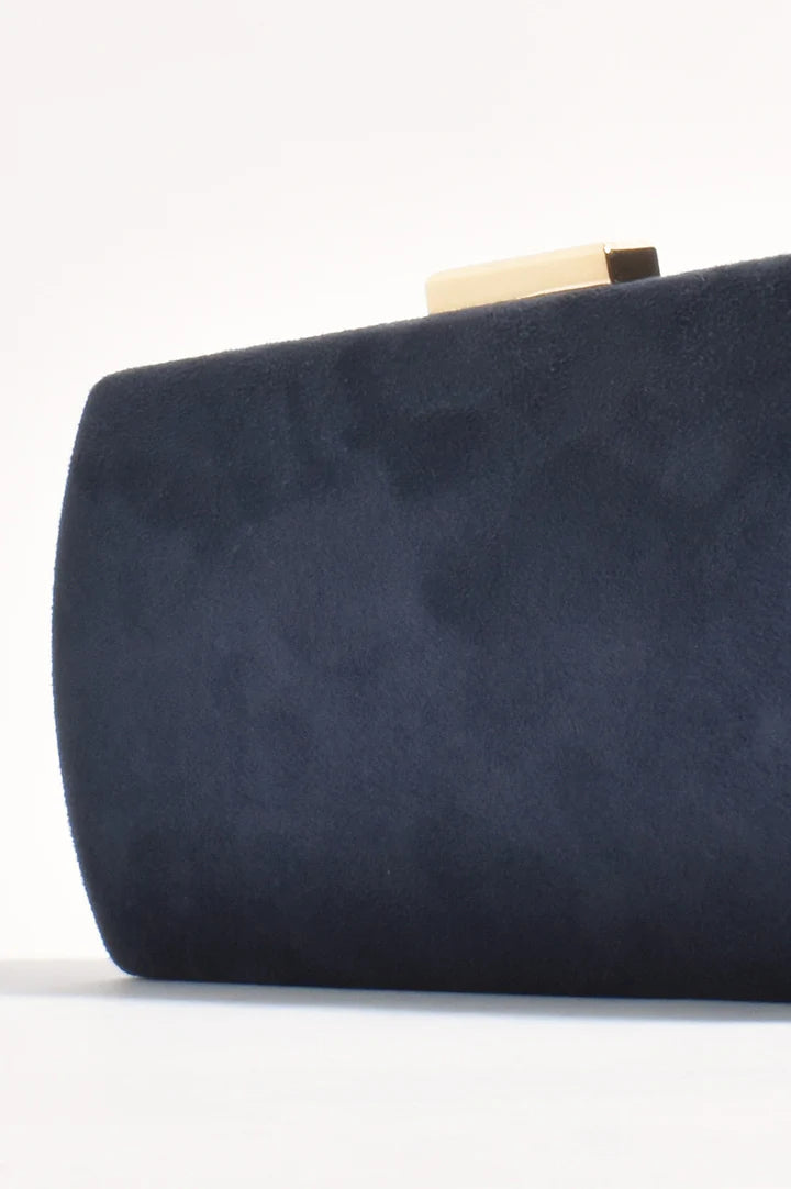 Clea Faux Suede Structured Clutch in Navy