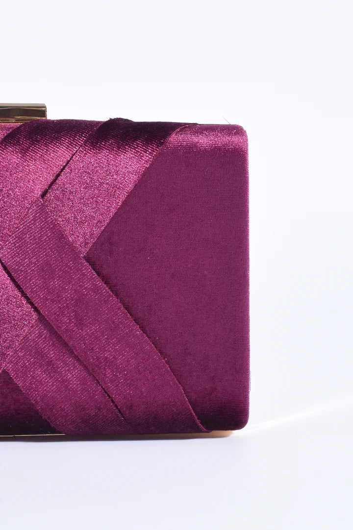 Marjorie Plait Velvet Structured Clutch - Berry