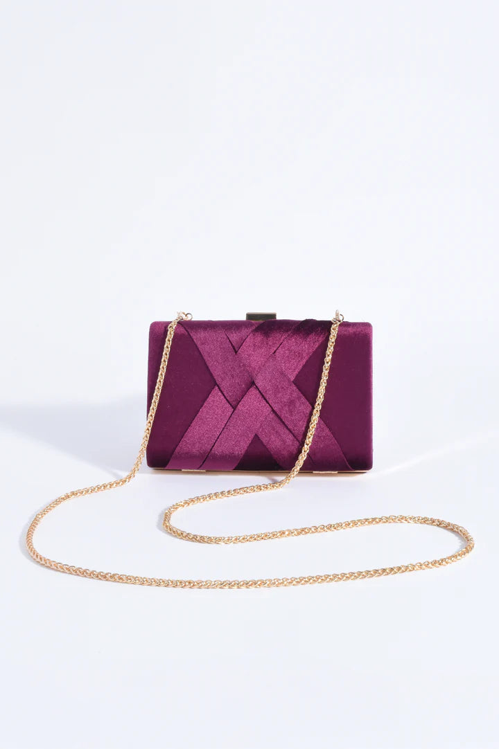 Marjorie Plait Velvet Structured Clutch - Berry