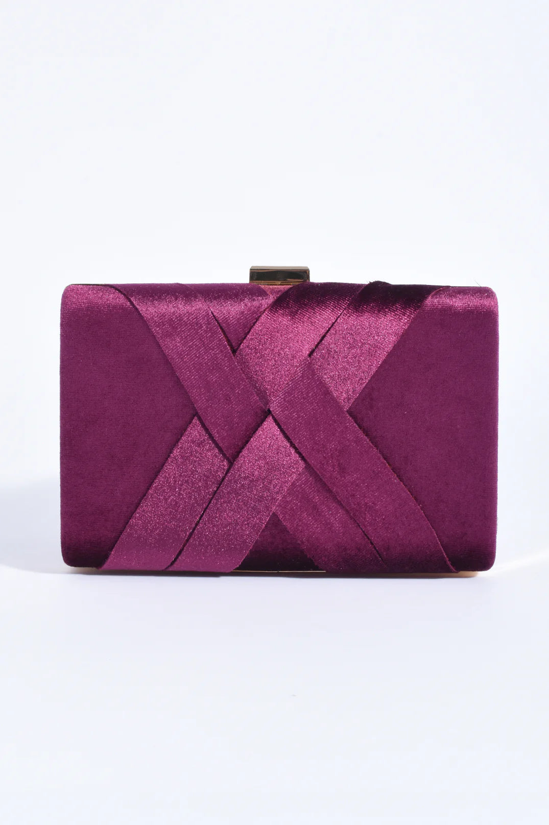 Marjorie Plait Velvet Structured Clutch - Berry