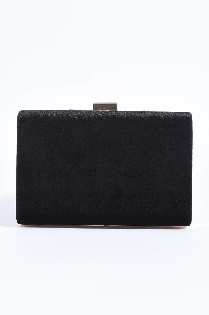Marjorie Plait Velvet Structured Clutch - Black
