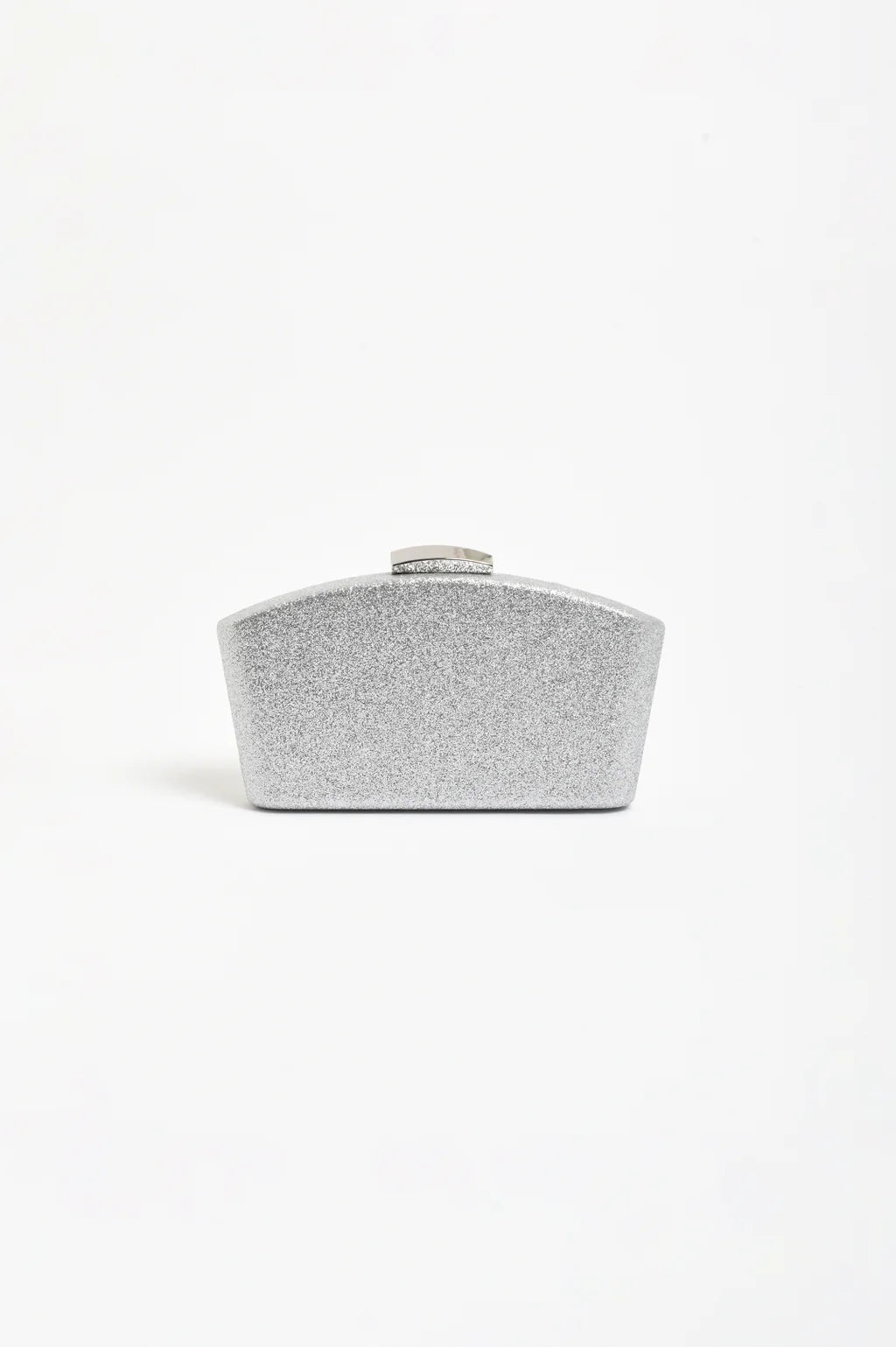 Valencia Glitter Curve Top Structured Clutch - Silver