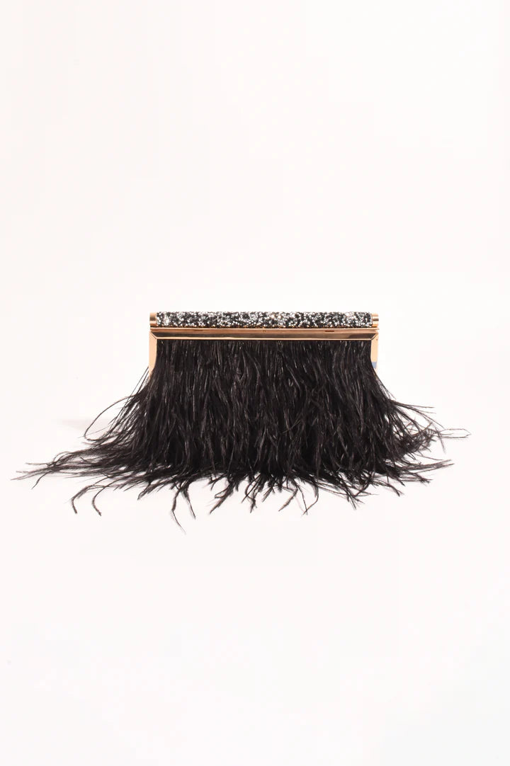 Mirabelle Feather and Diamante Clutch in Black