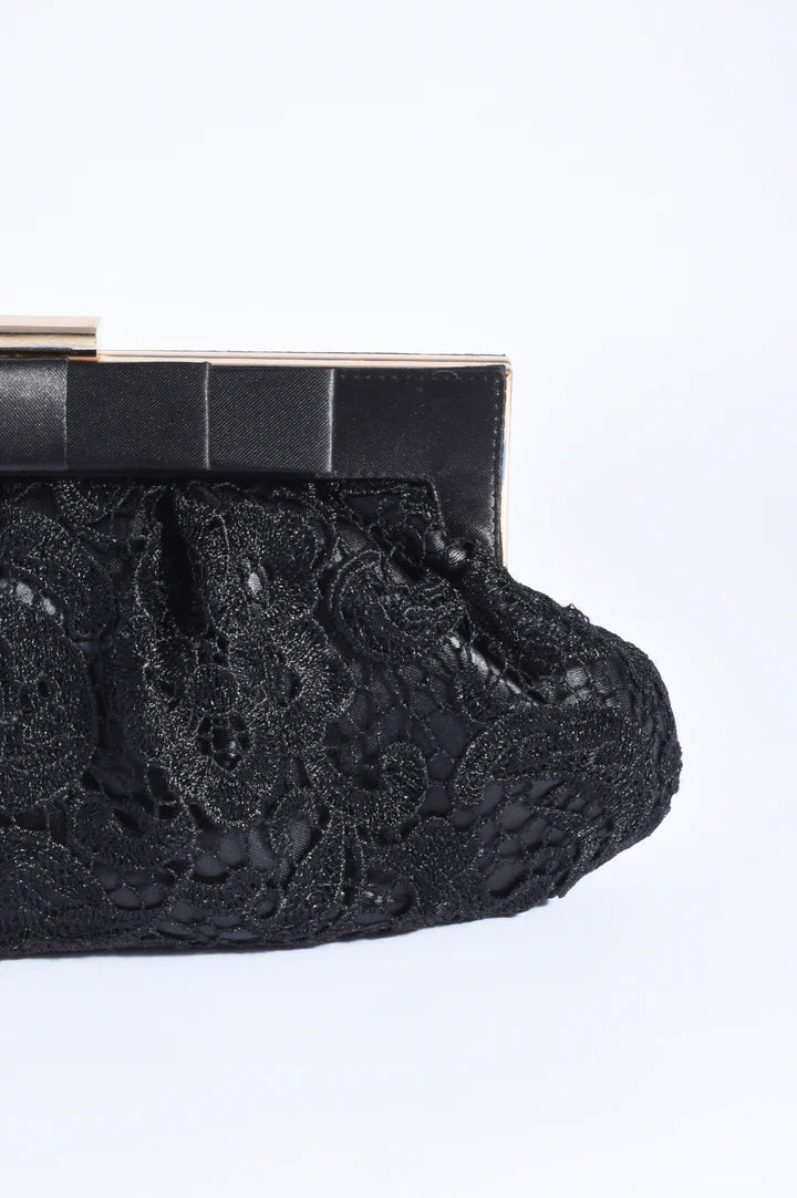 Brigitta Lace Bow Clutch - Black