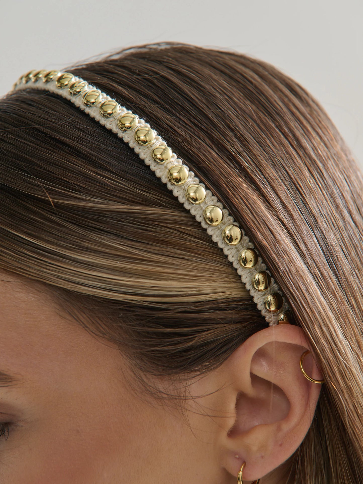 Elaine Stud Skinny Headband in White