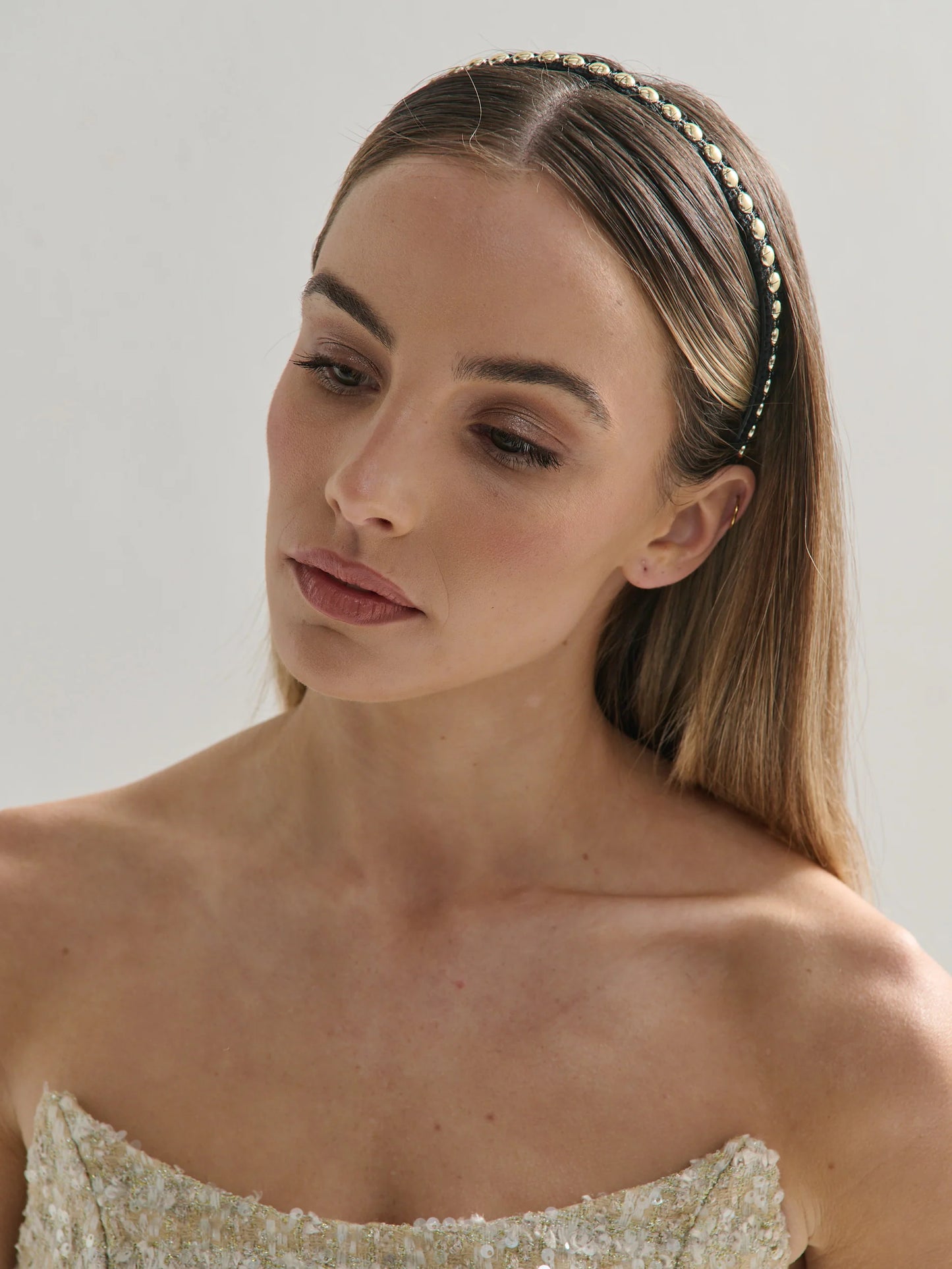 Elaine Stud Skinny Headband in Black