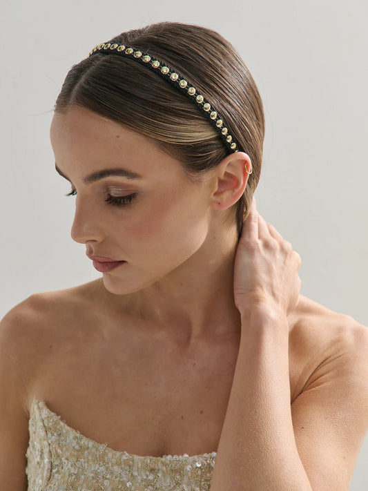 Elaine Stud Skinny Headband in Black