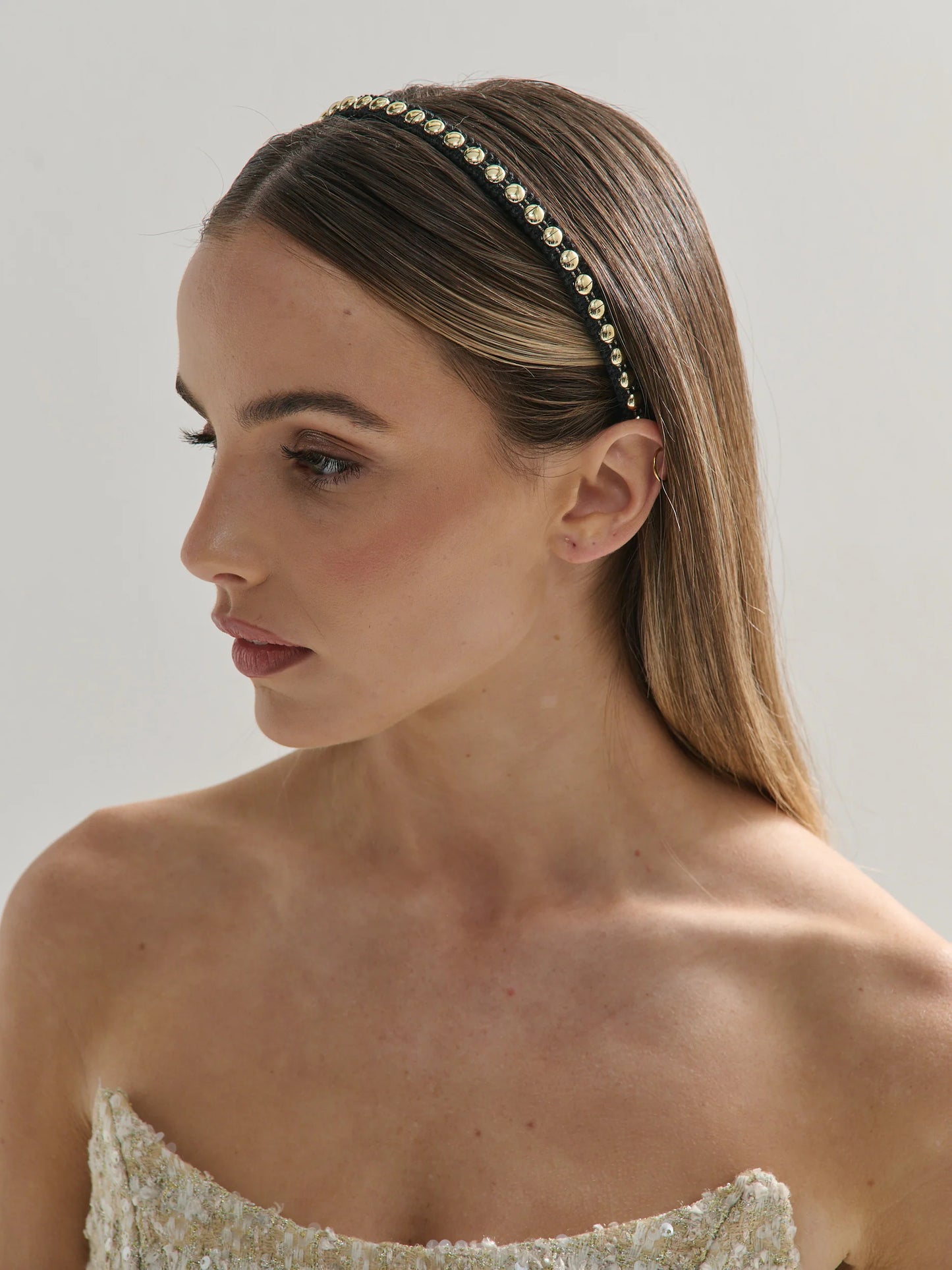 Elaine Stud Skinny Headband in Black