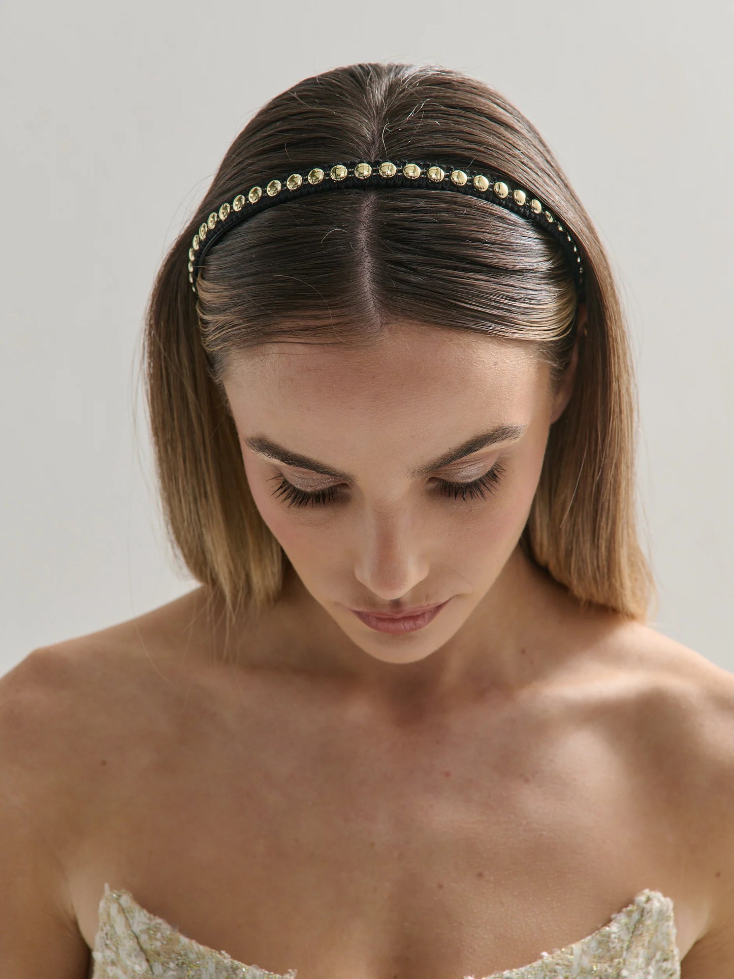 Elaine Stud Skinny Headband in Black