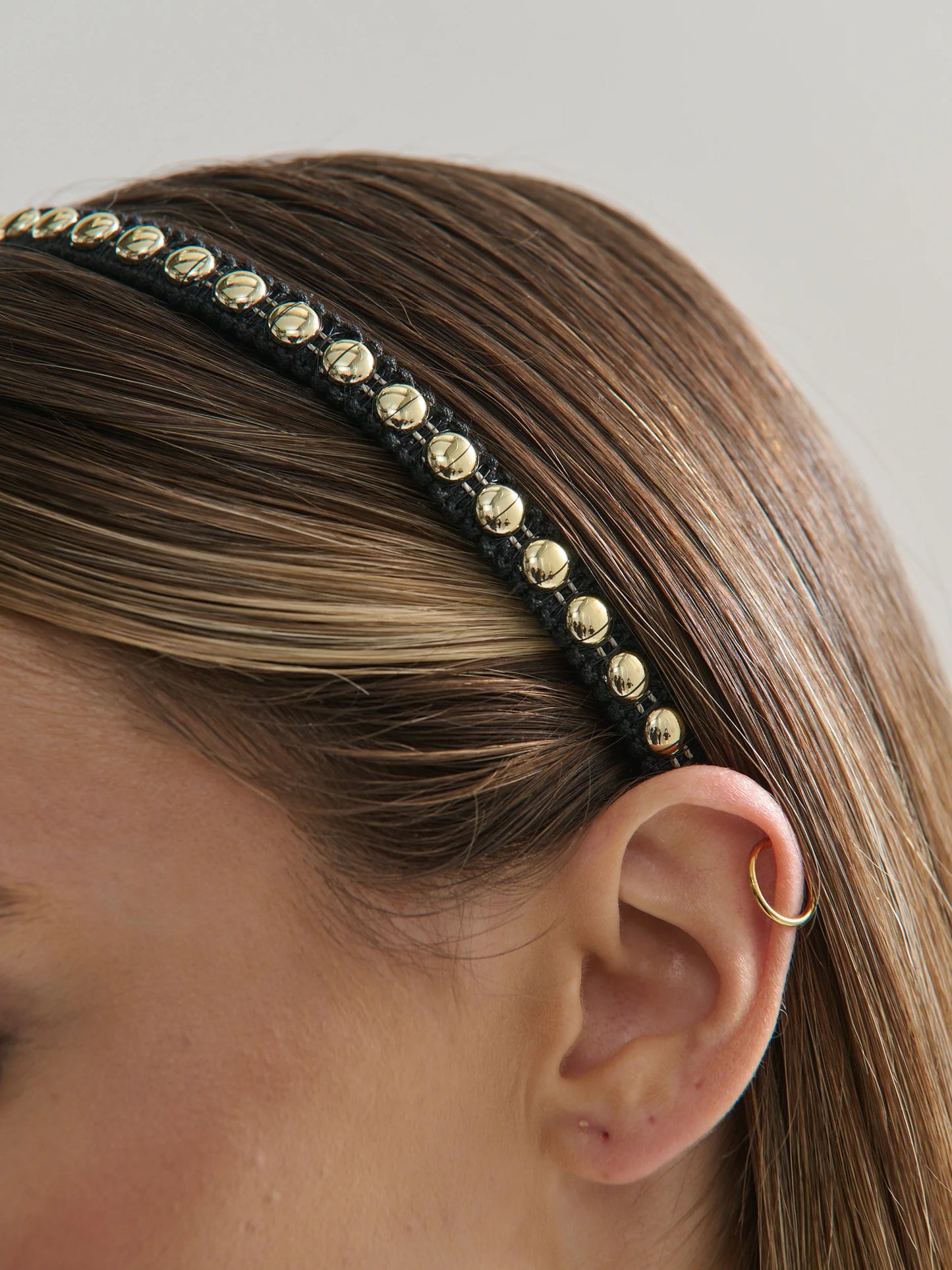 Elaine Stud Skinny Headband in Black