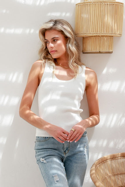 Prairie Basic Knit Tank - White