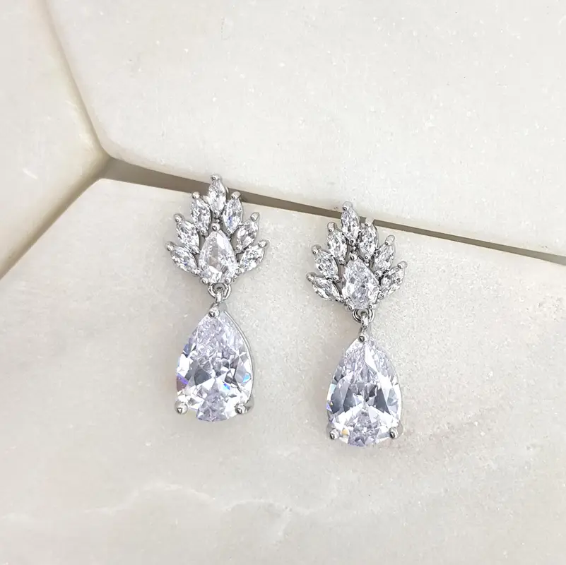 Chrysalini Sparkling Marquiese Teardrop Earrings - Silver