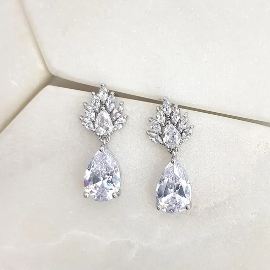 Chrysalini Sparkling Marquiese Teardrop Earrings - Silver