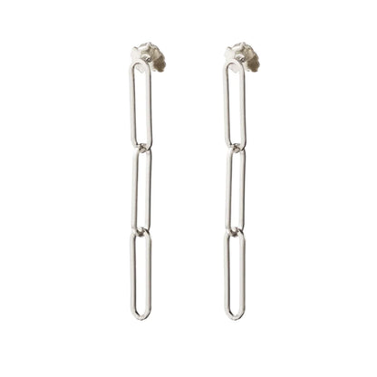Bling Bar Paperclip Chain Earrings - Silver