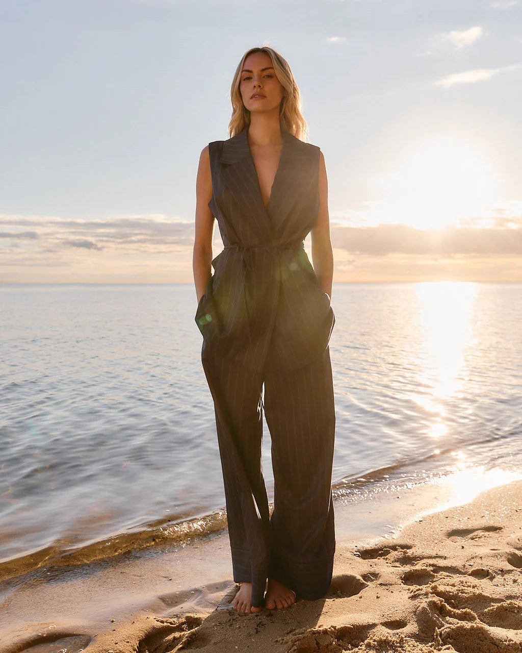 Fate & Becker Zephyr Straight Leg Pant - Navy Pinstripe