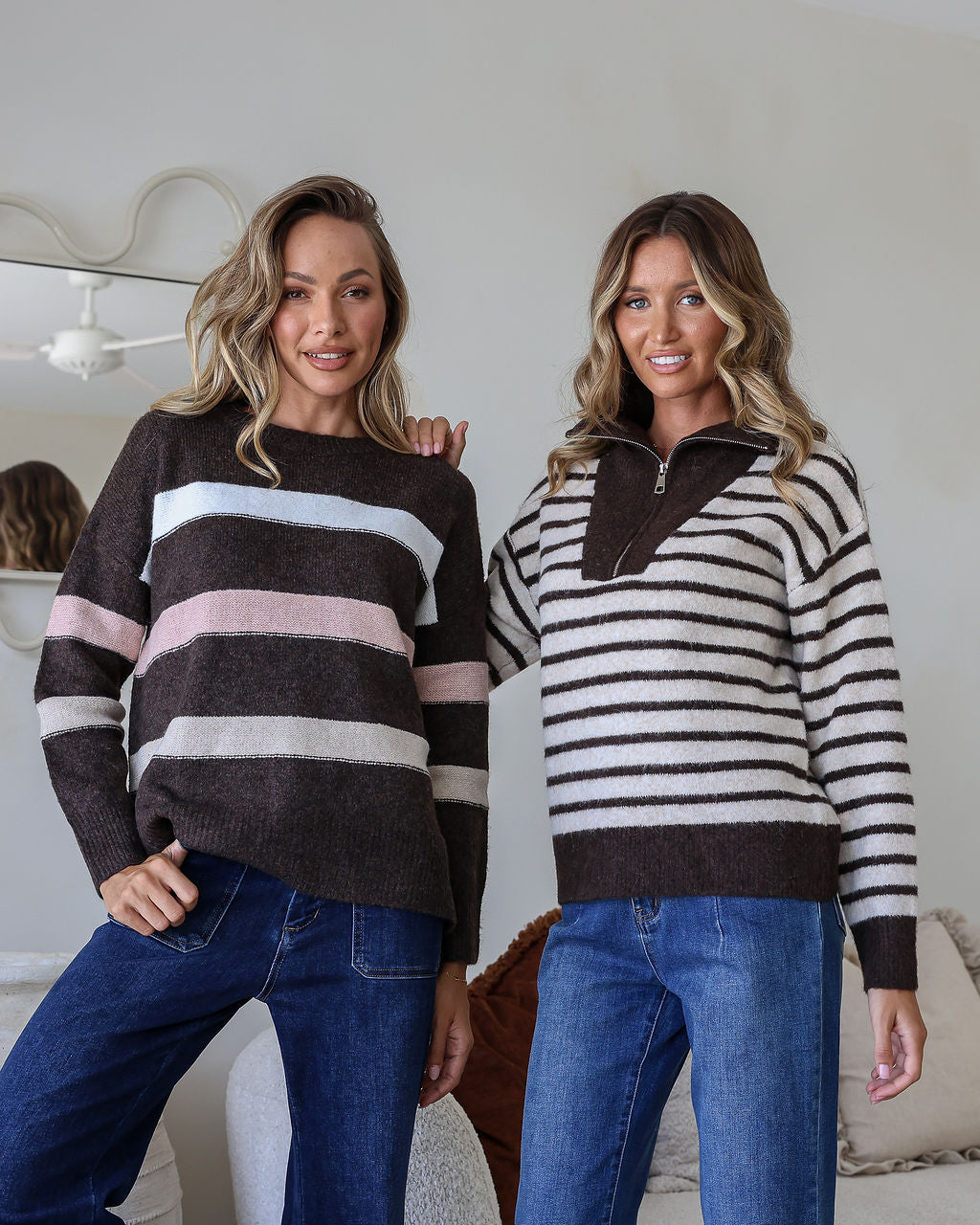 Stripe Zip Knit - Chocolate/Cream