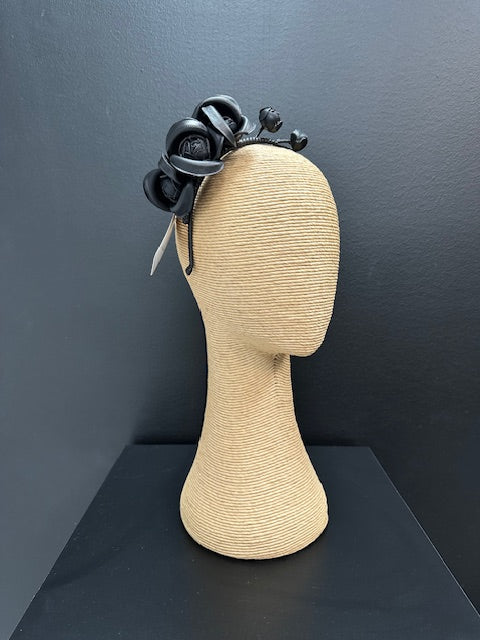 Max Alexander Black Leatherette Flower Headband