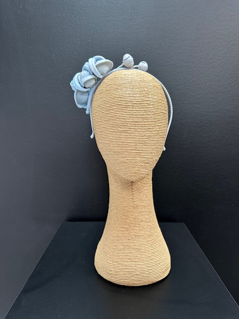 Max Alexander Light Blue Leatherette Flower Headband