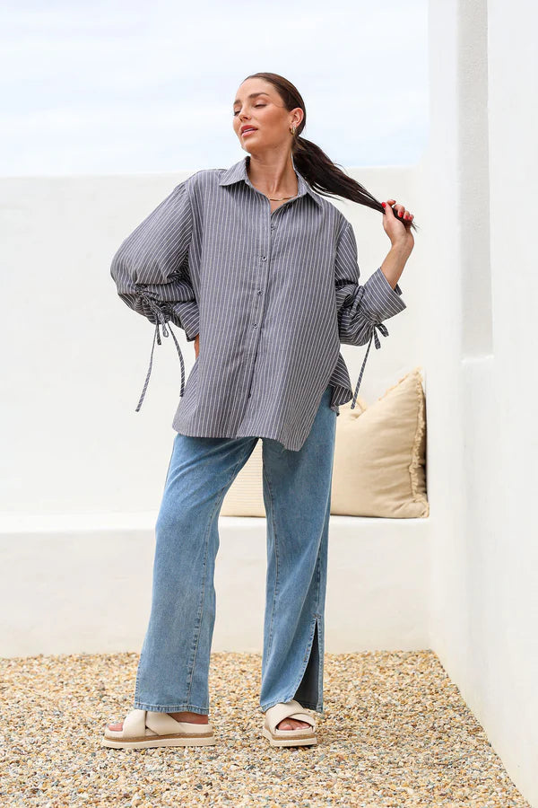Billie Stripe Shirt - Charcoal