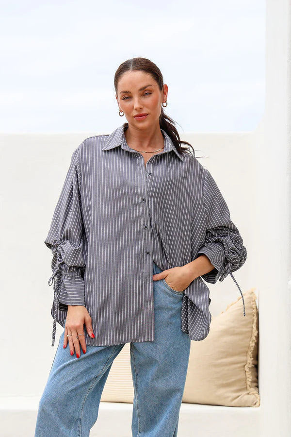 Billie Stripe Shirt - Charcoal