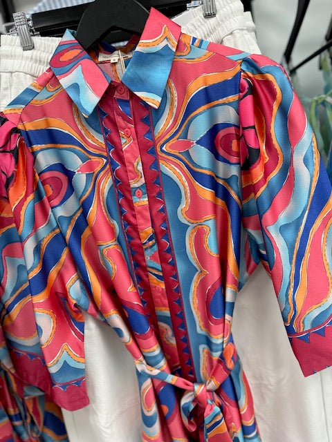 Kathleen Midi Dress - Pink Multi