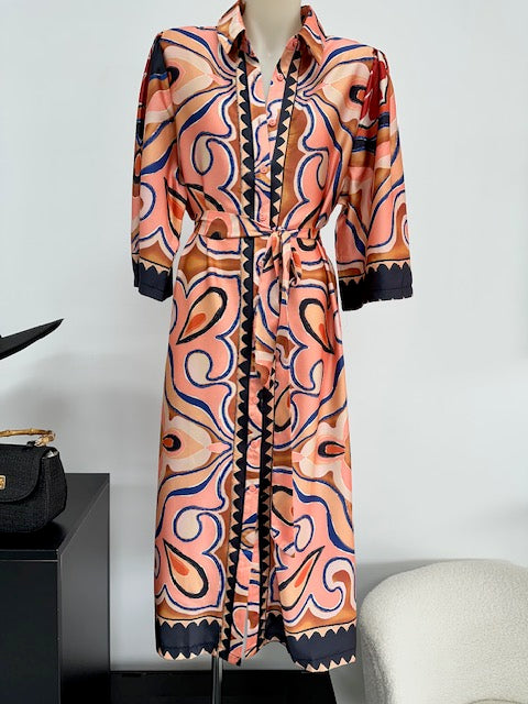 Kathleen Midi Dress - Rust Multi