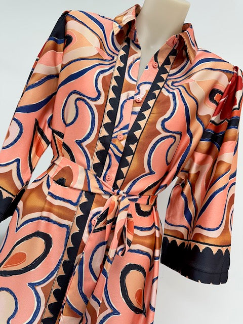 Kathleen Midi Dress - Rust Multi