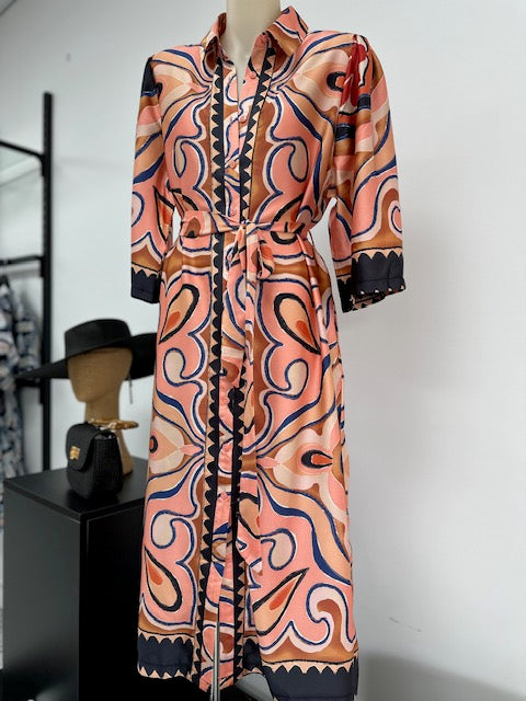 Kathleen Midi Dress - Rust Multi