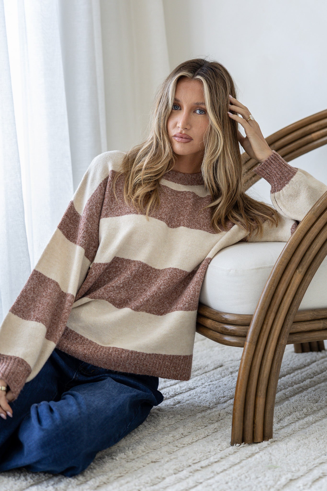 Charli Colour Block Knit - Nutmeg/Cream