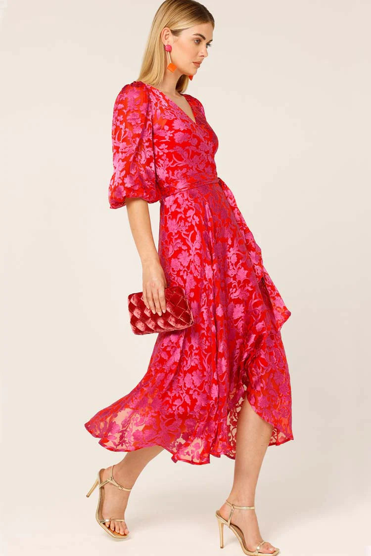 Sacha Drake Lily Fire Wrap Dress - Pink Red Floral