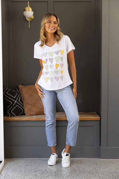 Jovie The Label Stella T-Shirt White with Multi Hearts