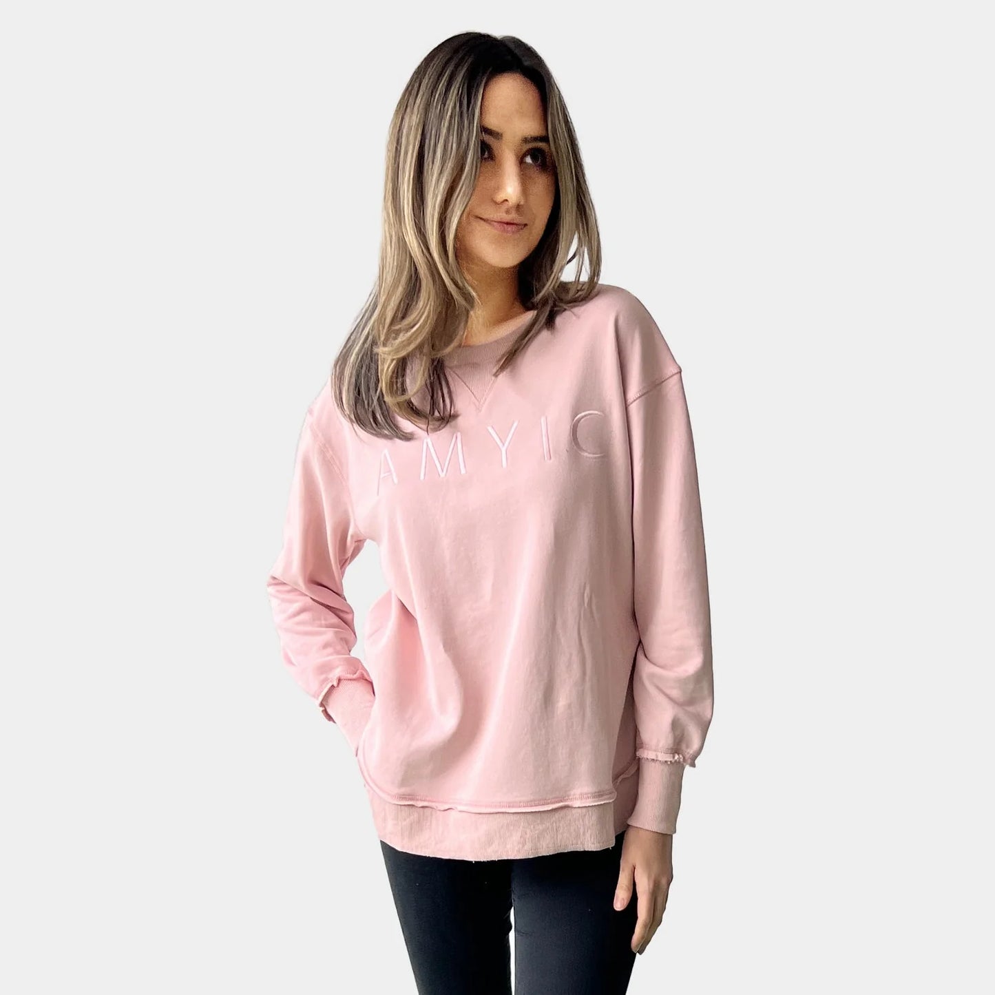 Amyic Embroidery Sweatshirt - Pale Pink