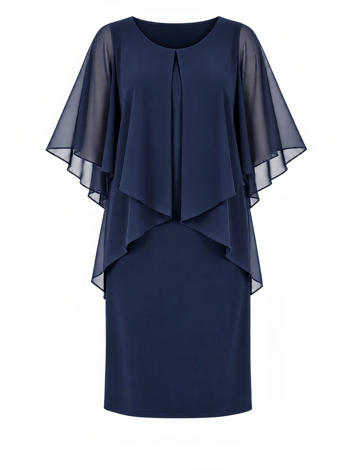 Pleat Overlay Dress - Navy