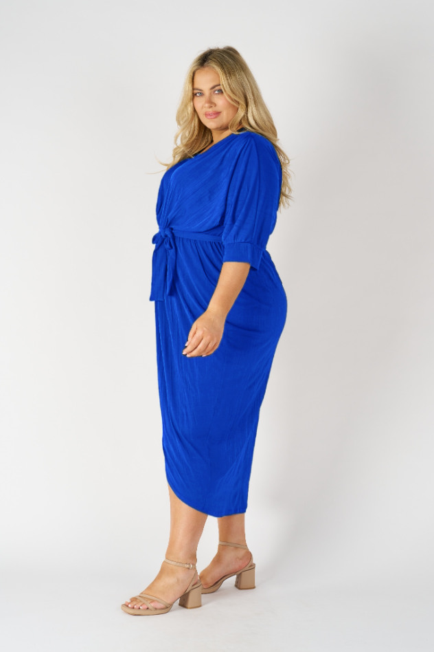 Mildred Crinkle Soft Knit Dress - Cobalt