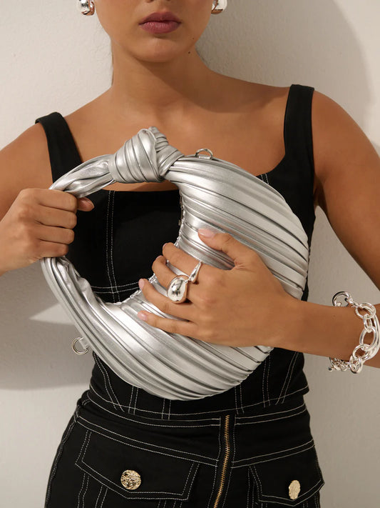 Knotted Pleats Evening Bag - Silver