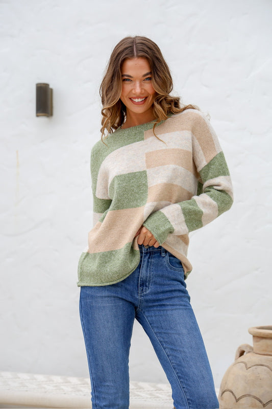 Abstract Slouch Aria Knit - Sage/Latte