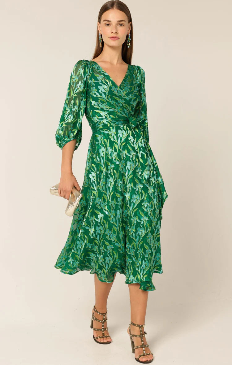 green emerald velvet dress Sacha Drake Lorelei Maxi Dress in Jade Gold Floral main image 0