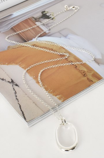 Adorne Oval Pendant Fine Chain Necklace - Silver