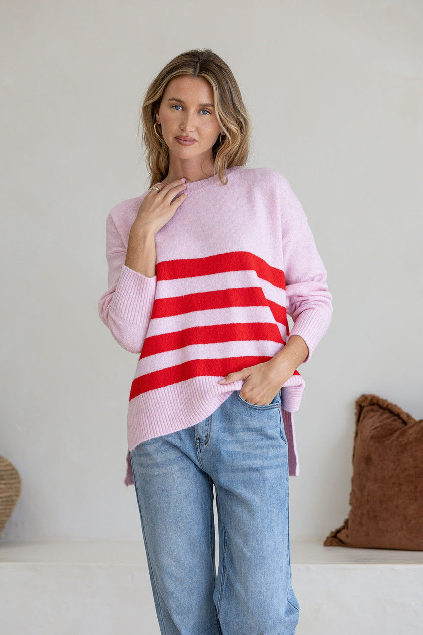Stripe Manor Knit - Pink/Red