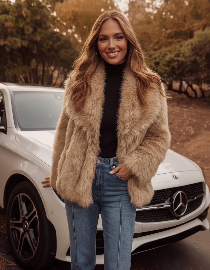 Faux Fur Jacket - Neutral Latte